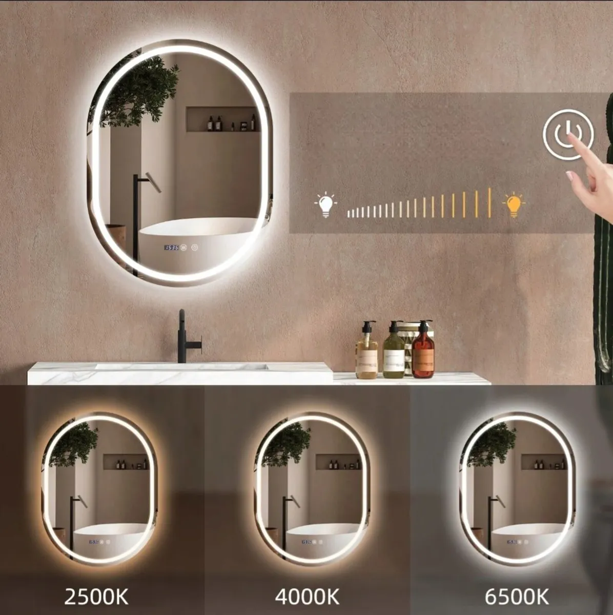 LED Bathroom Mirror Dual LED Time Demister Makeup - Image 3