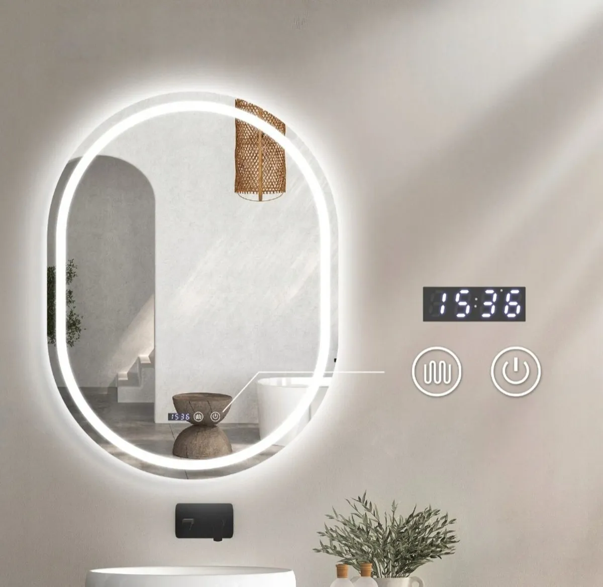 LED Bathroom Mirror Dual LED Time Demister Makeup - Image 4