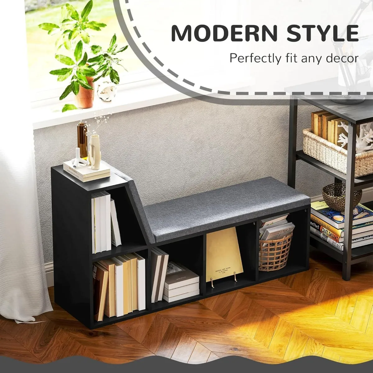 Bookcase Storage Shelf with Cushioned Reading - Image 4