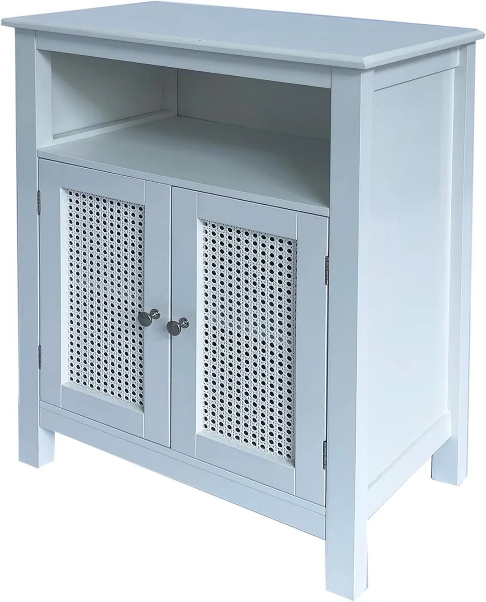 Vera Faux Rattan 2-Door Storage Cabinet White - Image 4