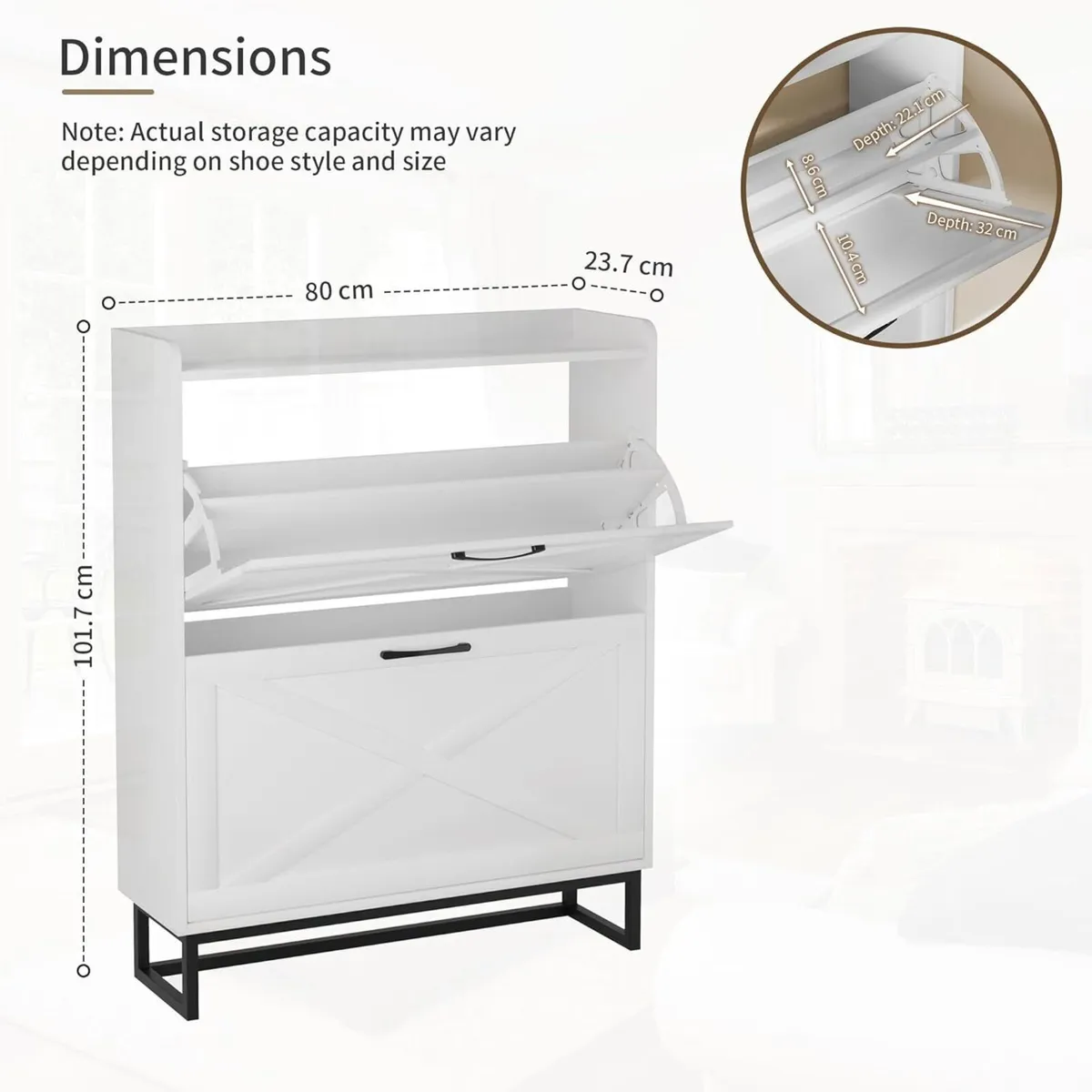 Rustic Shoe Cabinet 80cm Width For Hallway White - Image 2