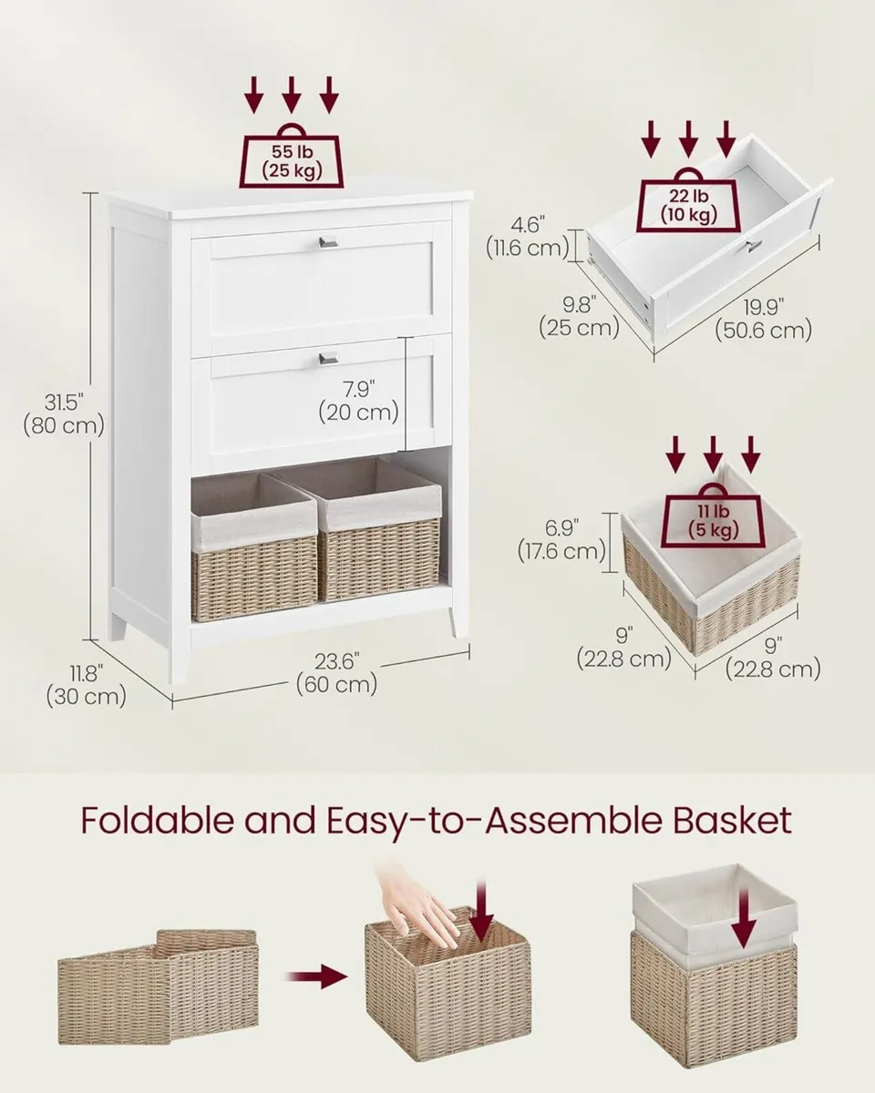 Bathroom Cabinet Storage 2 Drawers with 1 Set of - Image 3