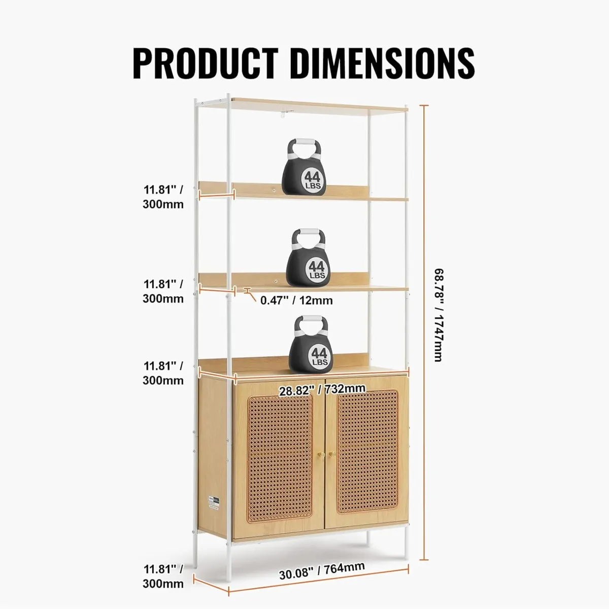 Rattan Bookshelf Ladder Shelf with 2 Doors - Image 3