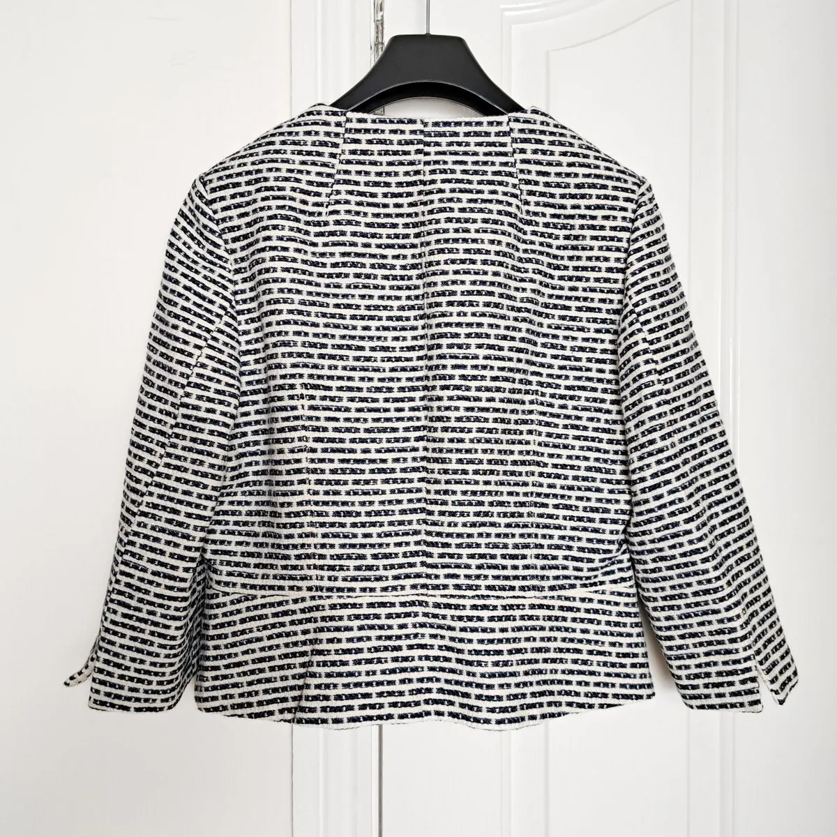 Marie Mero White Navy Textured Cropped Jacket 10UK - Image 4