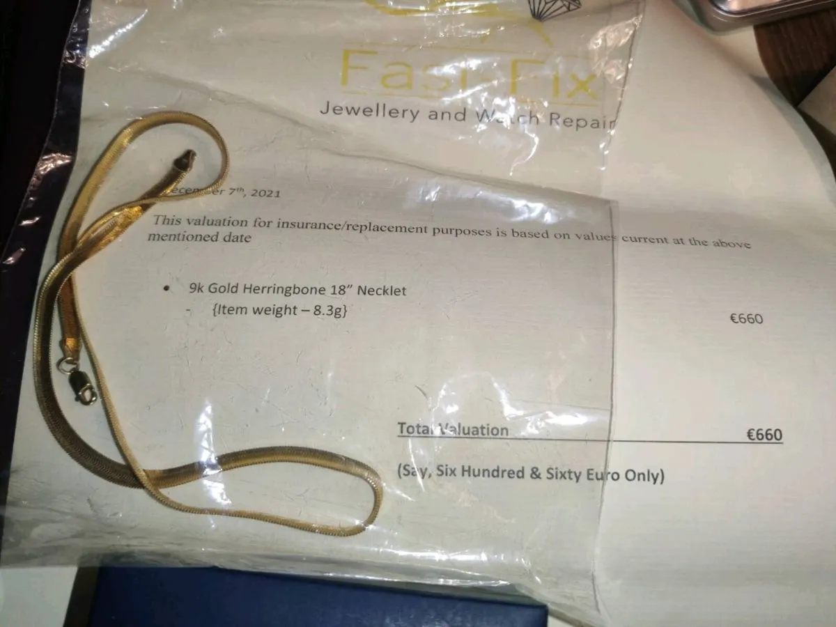HERRINGBONE 9CT SOLID Gold 8g 18"Long Chain & Cert - Image 2