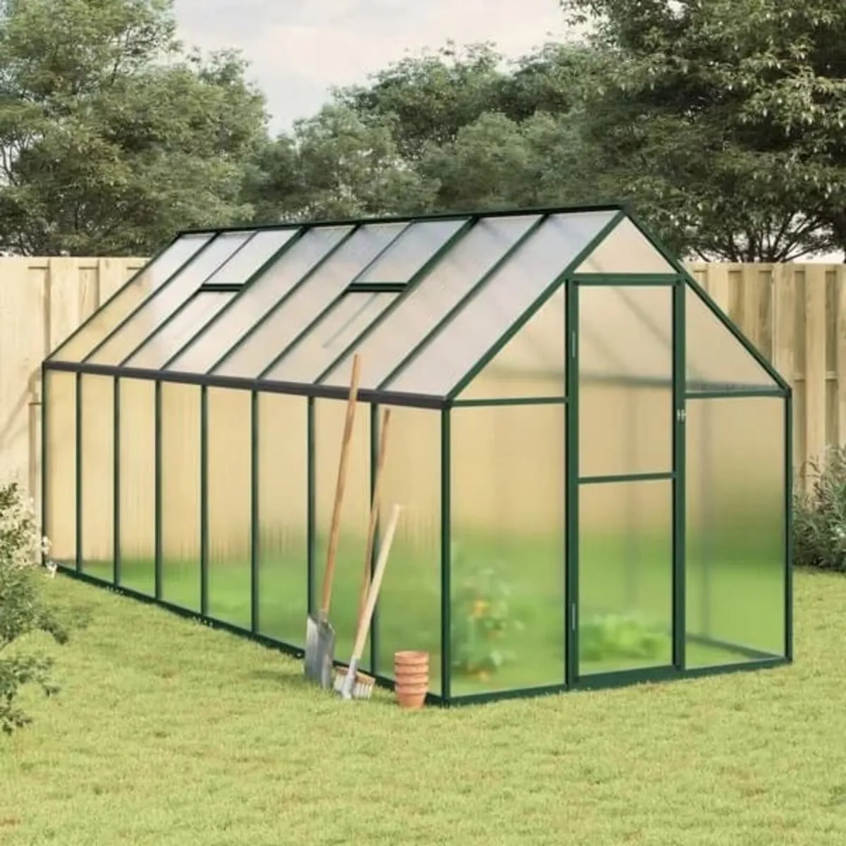 Greenhouse with Base Frame Green 445x169x195 cm Al - Image 1