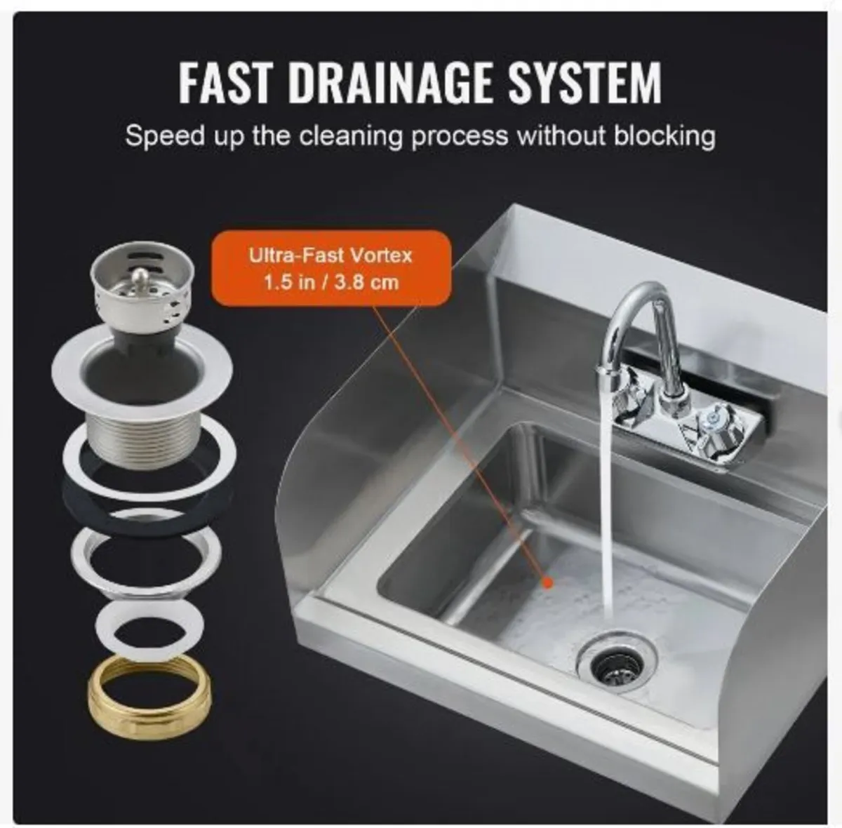 Commercial Hand Sink with Faucet and Side Splash - Image 2