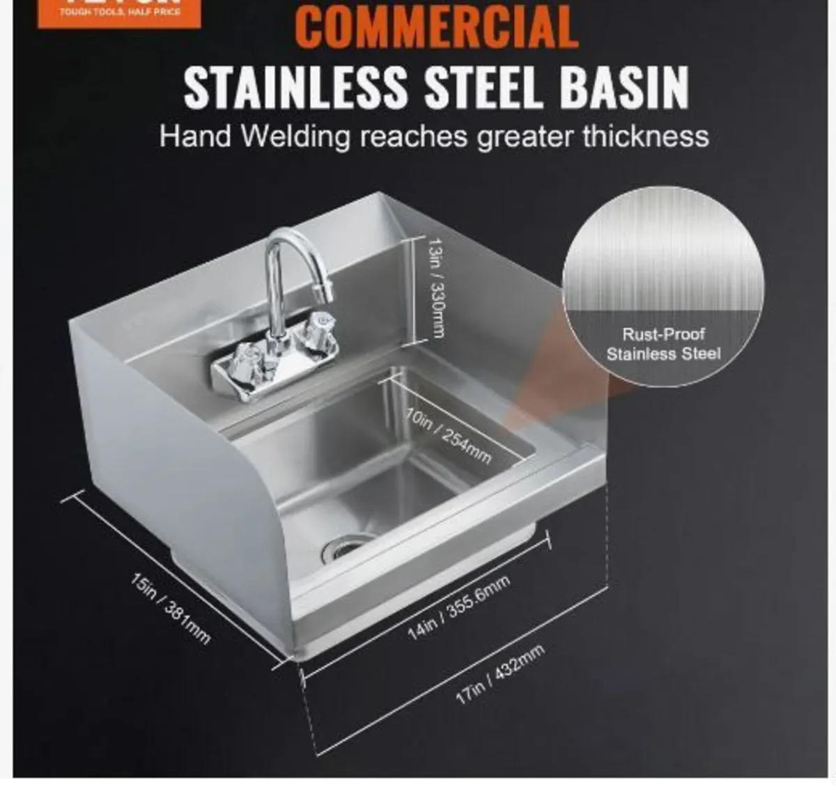 Commercial Hand Sink with Faucet and Side Splash - Image 3