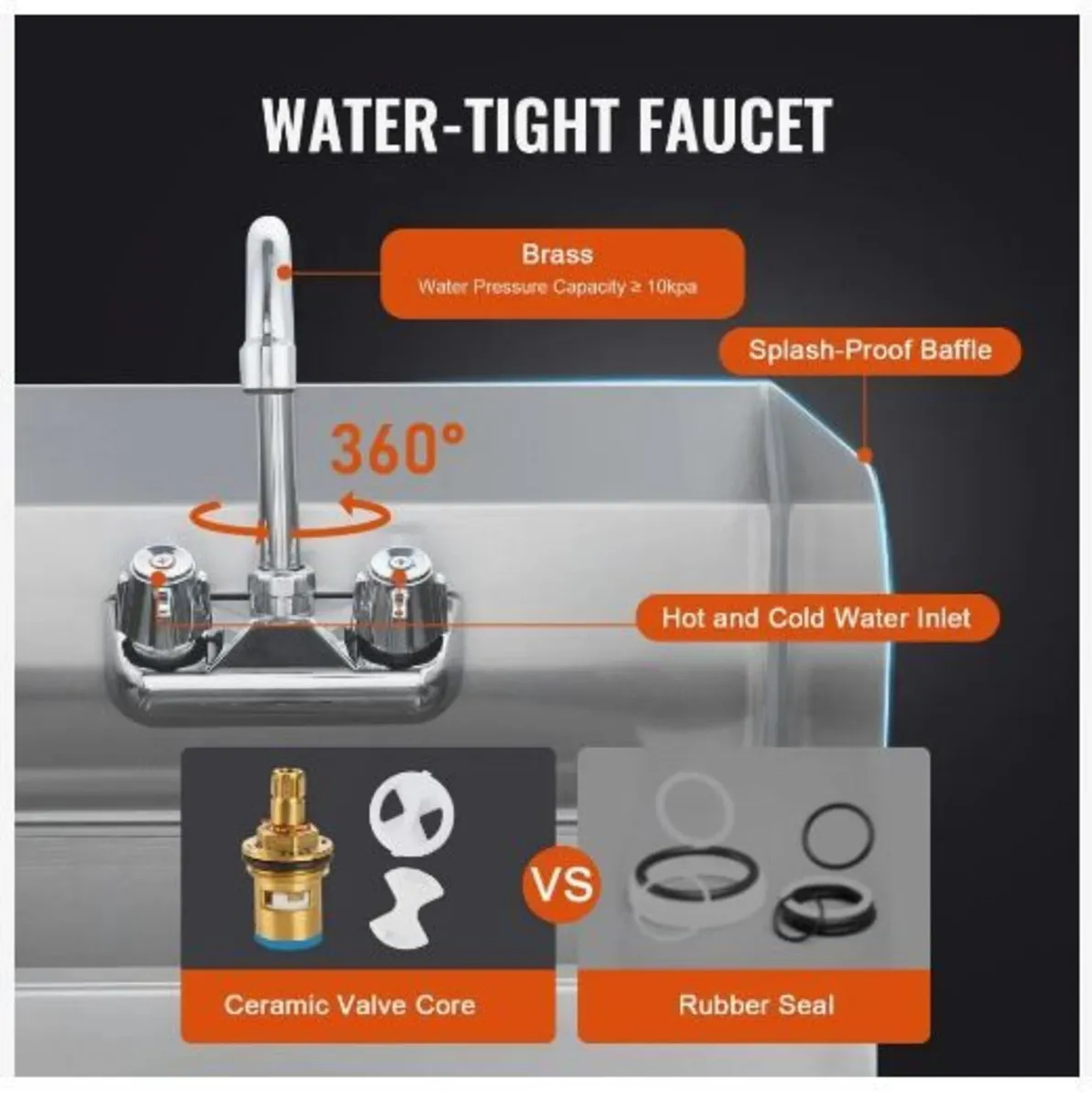 Commercial Hand Sink with Faucet and Side Splash - Image 4
