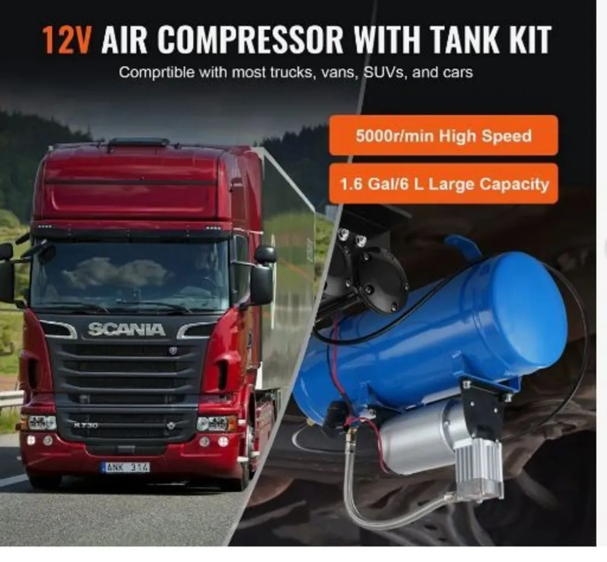 12V Air Compressor with Tank 1.6 Gallon/6 L - Image 2