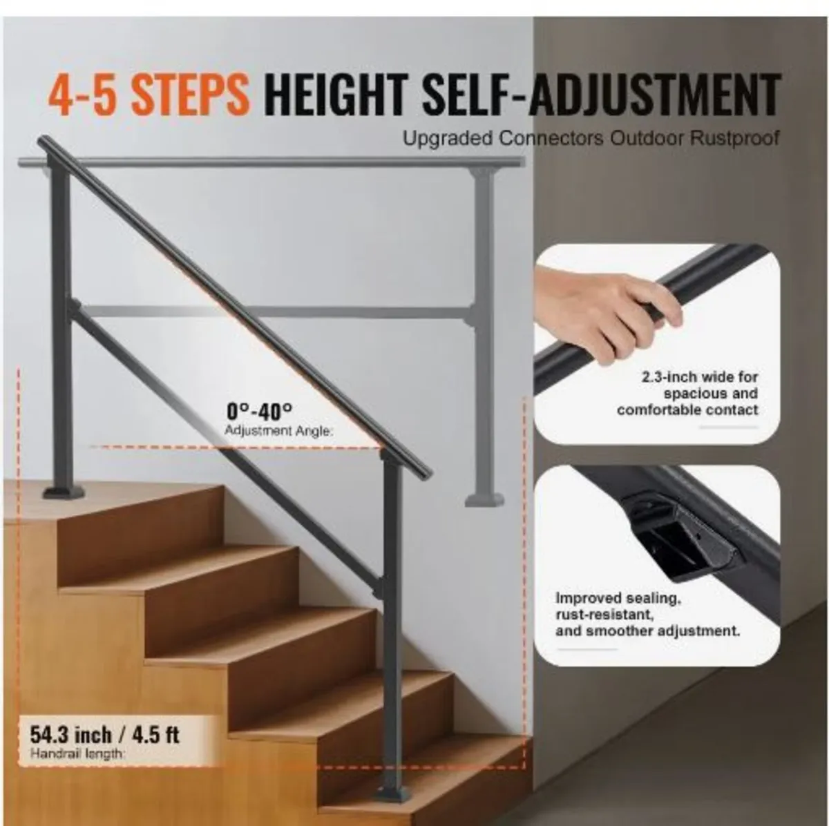 Handrails for Outdoor Steps, 4-5 Step Stair - Image 2
