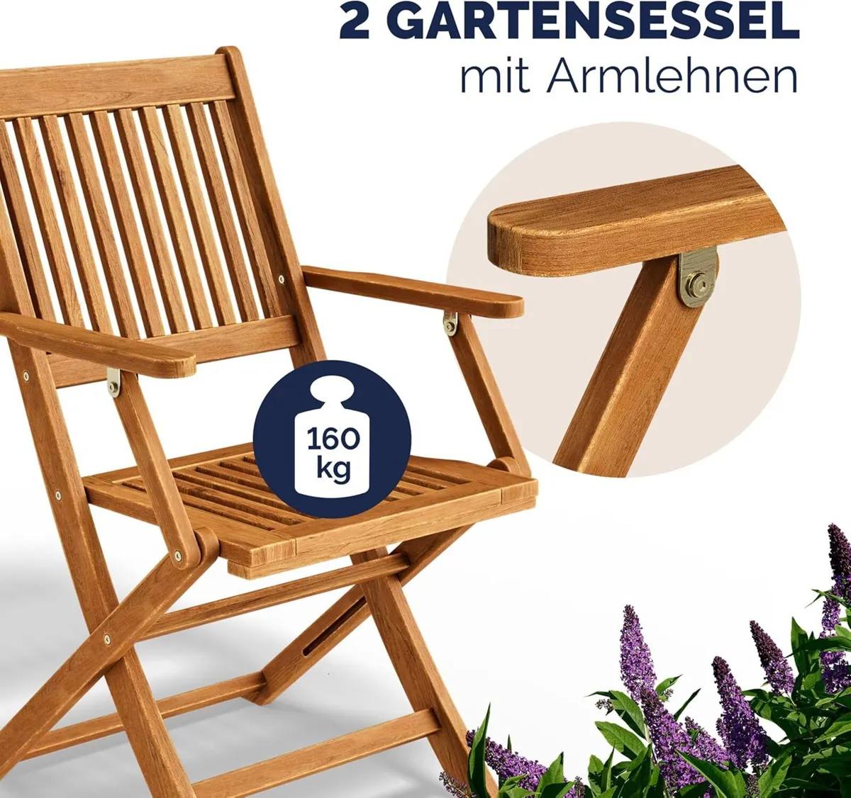 Set of 2 Garden Chairs FSC Certified Acacia Wood F - Image 3