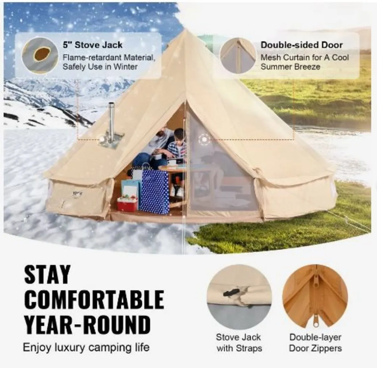 Canvas Bell Tent, 4 Seasons 4 m/13.12 ft - Image 3