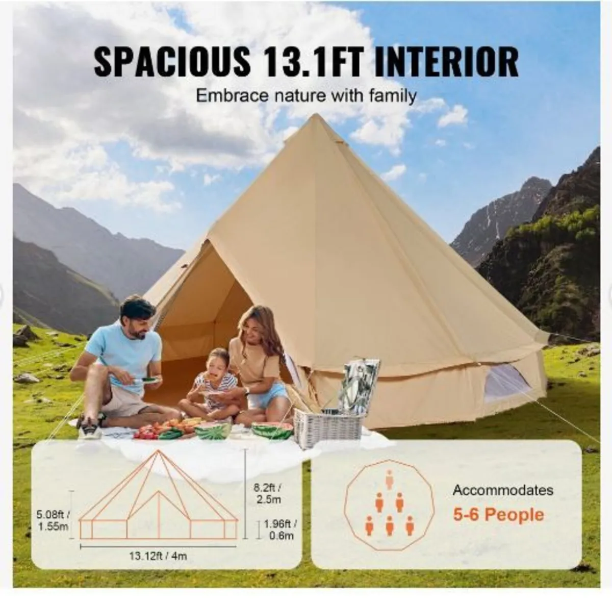 Canvas Bell Tent, 4 Seasons 4 m/13.12 ft - Image 4