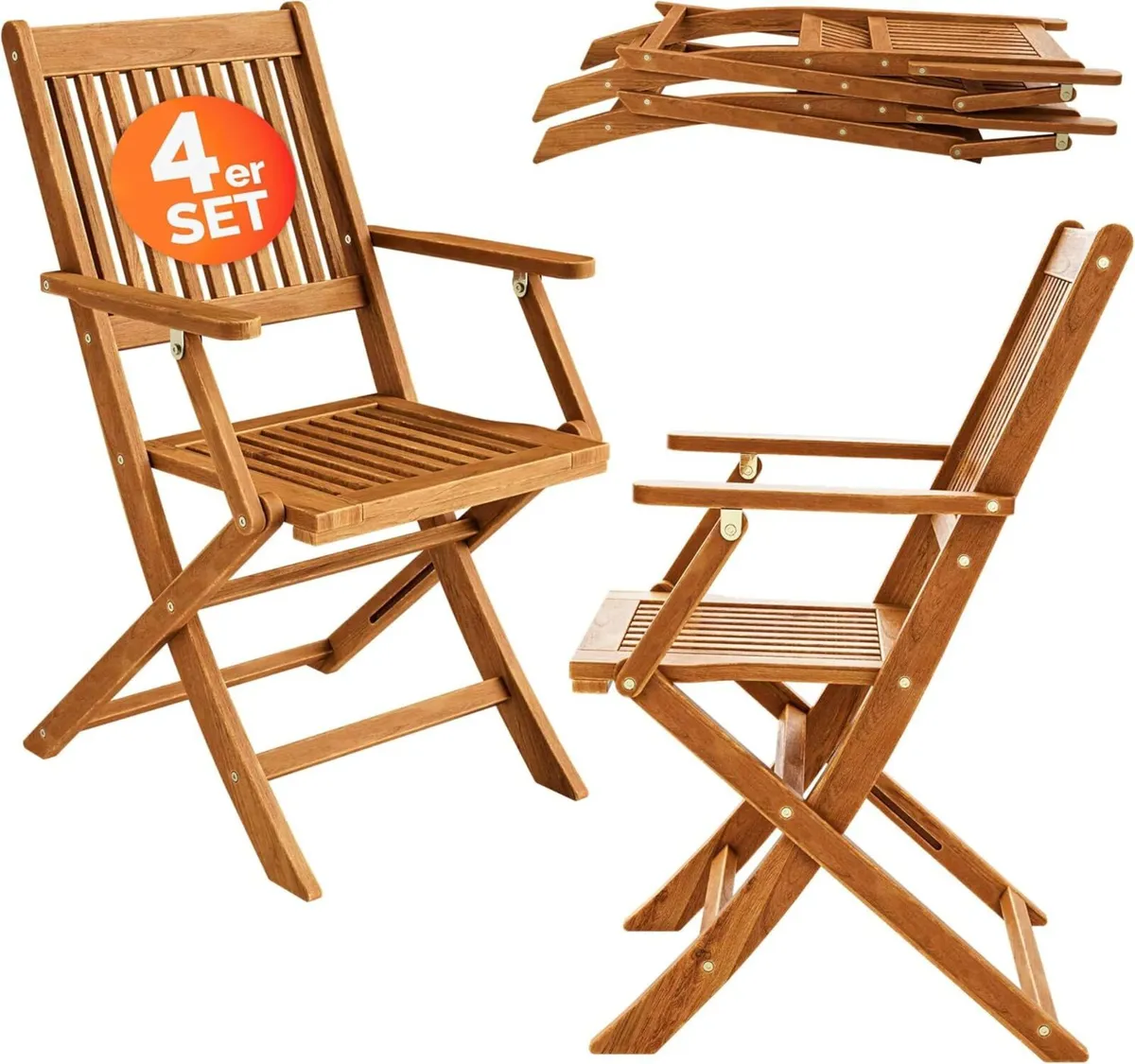 Set of 4 Acacia Wood Folding Garden Chairs - Image 2