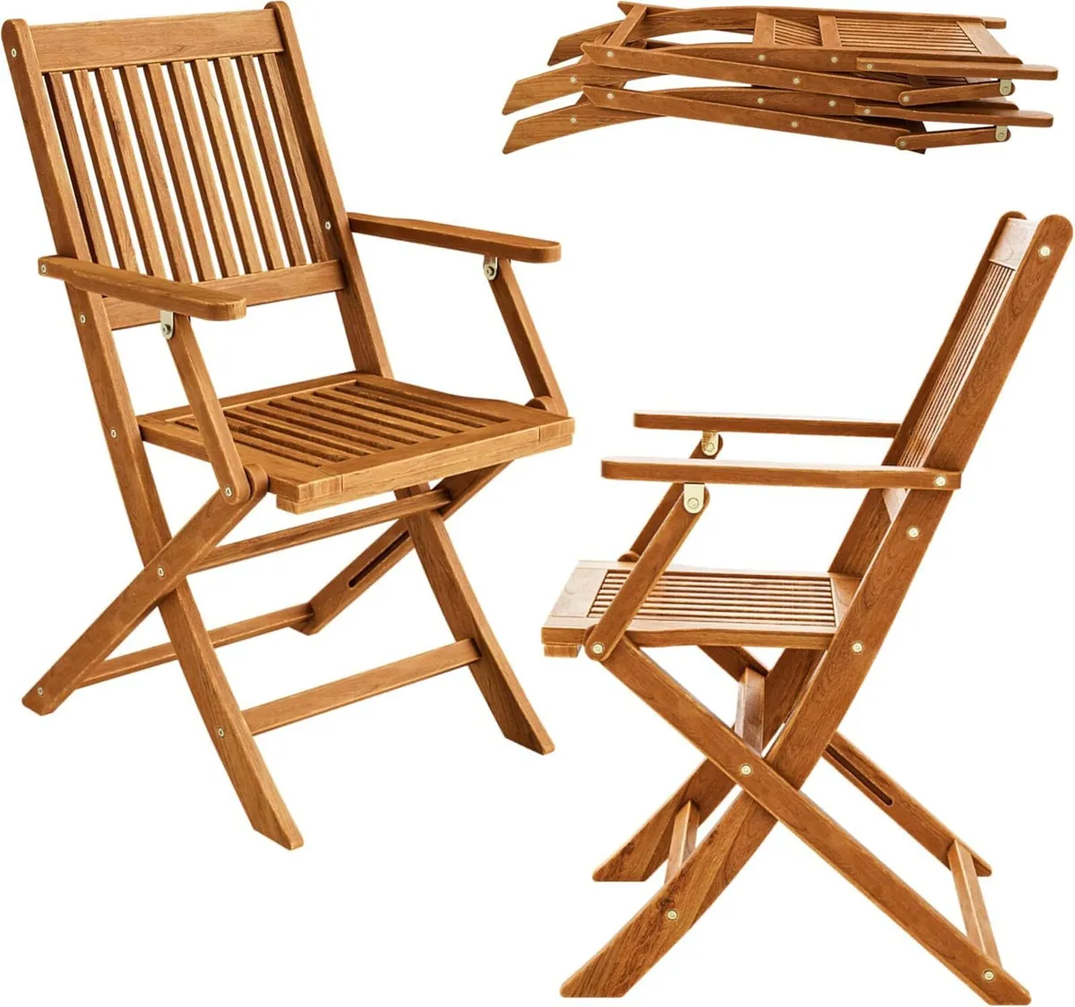 Set of 4 Acacia Wood Folding Garden Chairs - Image 3