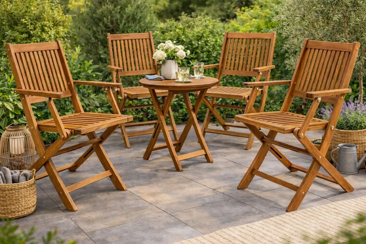 Set of 4 Acacia Wood Folding Garden Chairs - Image 1