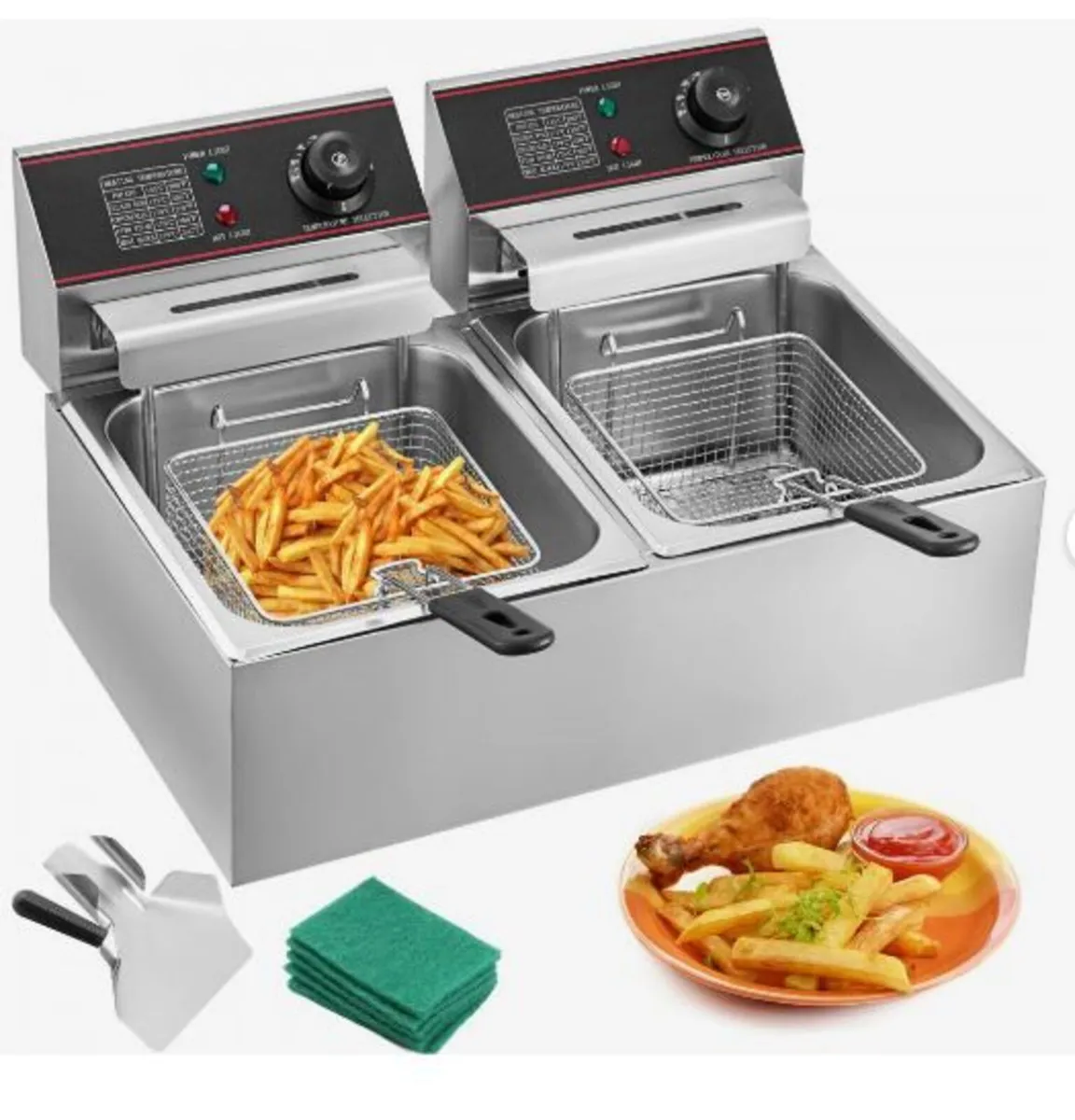 Double Deep Fat Fryer Large 5000W Commercial - Image 1