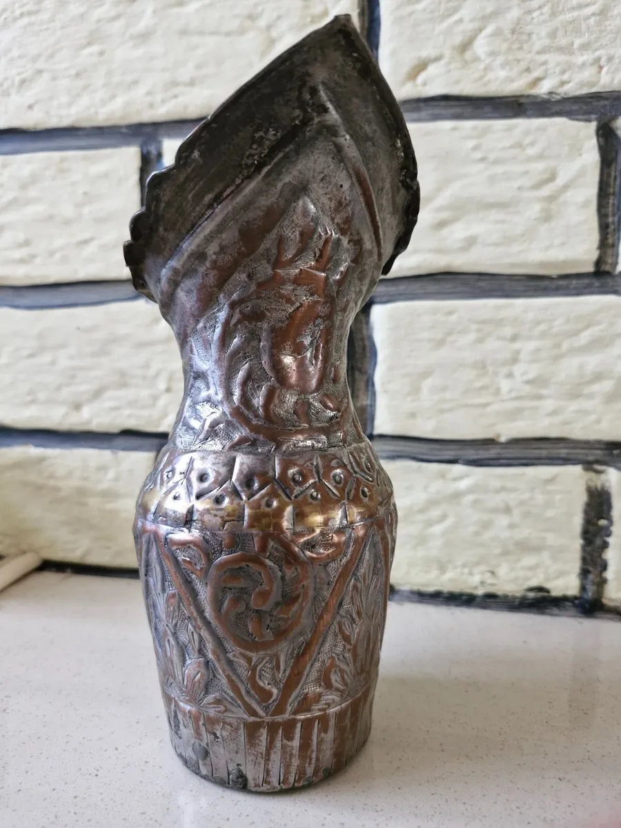 Antique Persian Qajar Dynasty tinned copper jug - Image 2