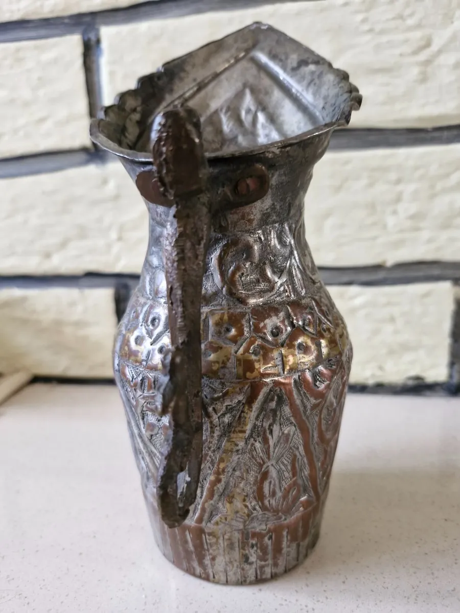 Antique Persian Qajar Dynasty tinned copper jug - Image 3
