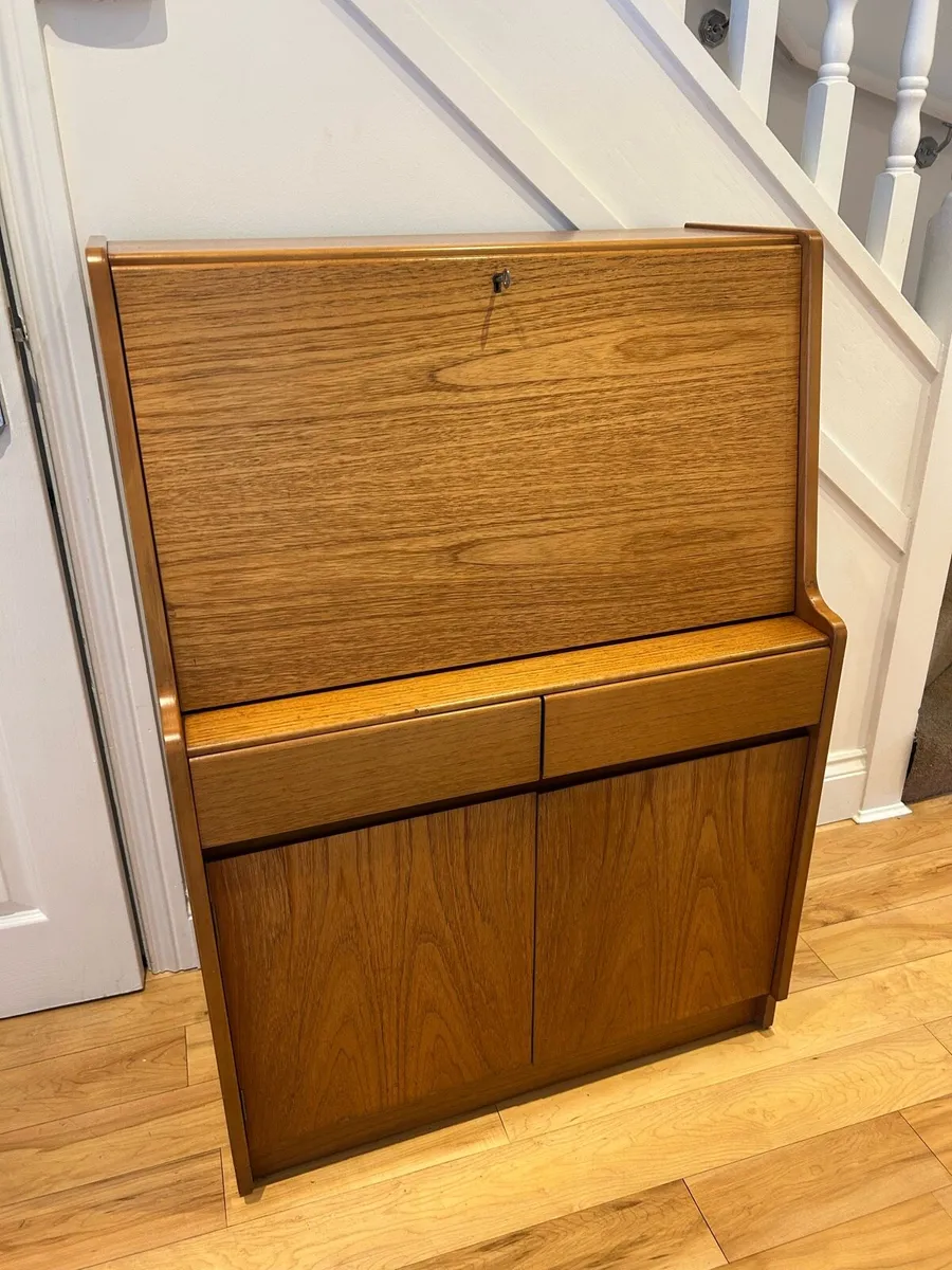 Mid century teak writing desk storage cabinet - Image 1