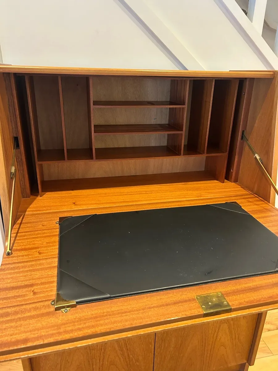 Mid century teak writing desk storage cabinet - Image 2