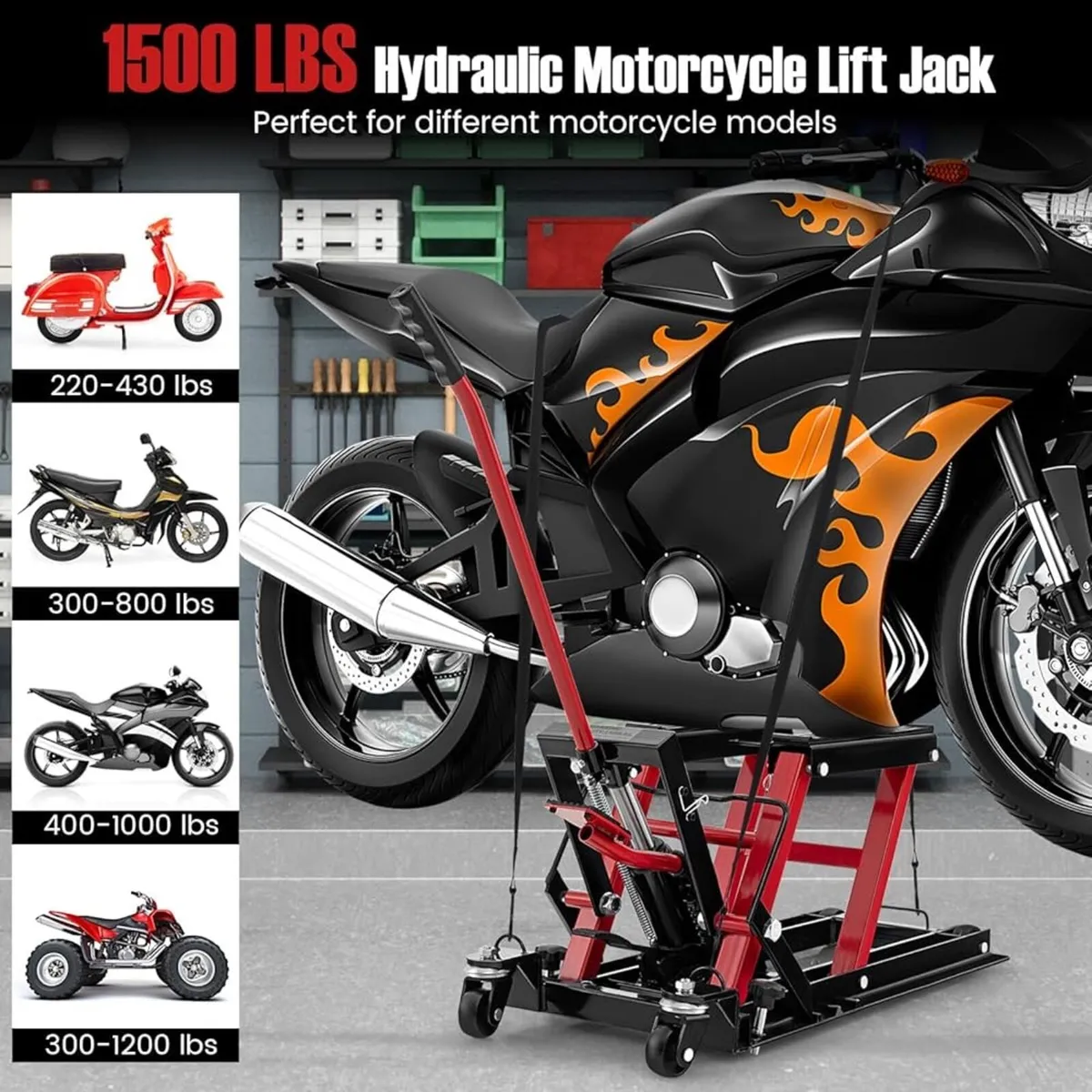Hydraulic Motorcycle Lift Jack, 1500 LBS - Image 3