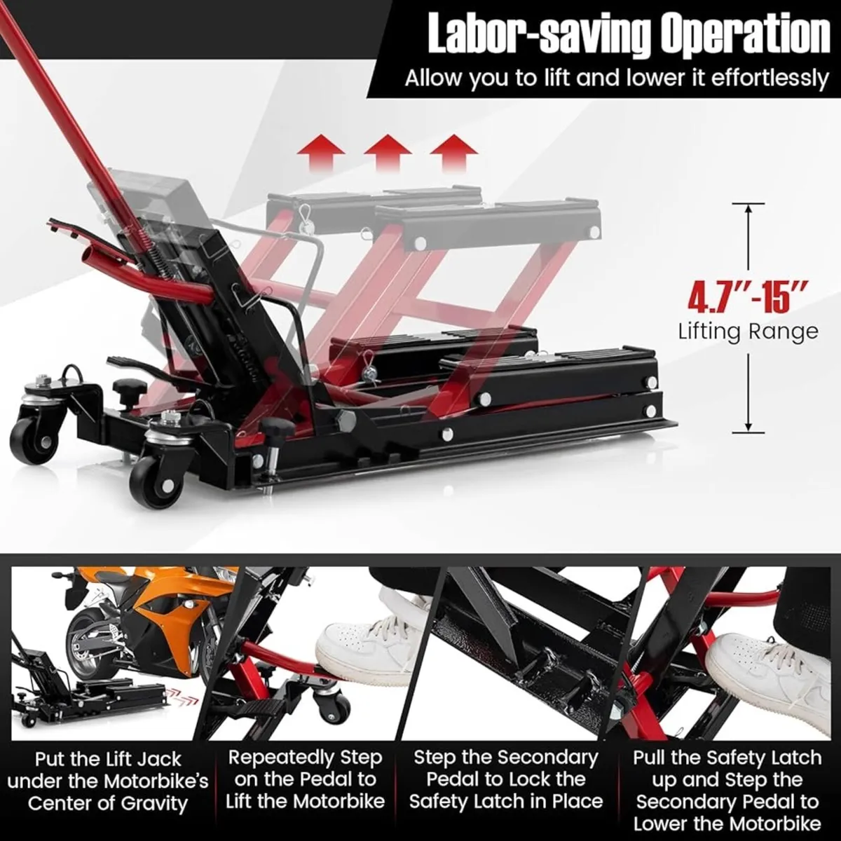 Hydraulic Motorcycle Lift Jack, 1500 LBS - Image 4