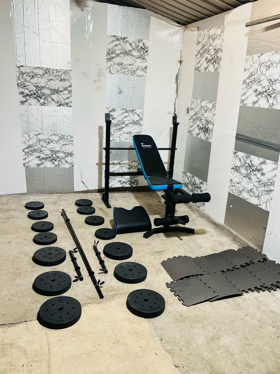 Men’s health active bench 50kg weights barbell mat - Image 1