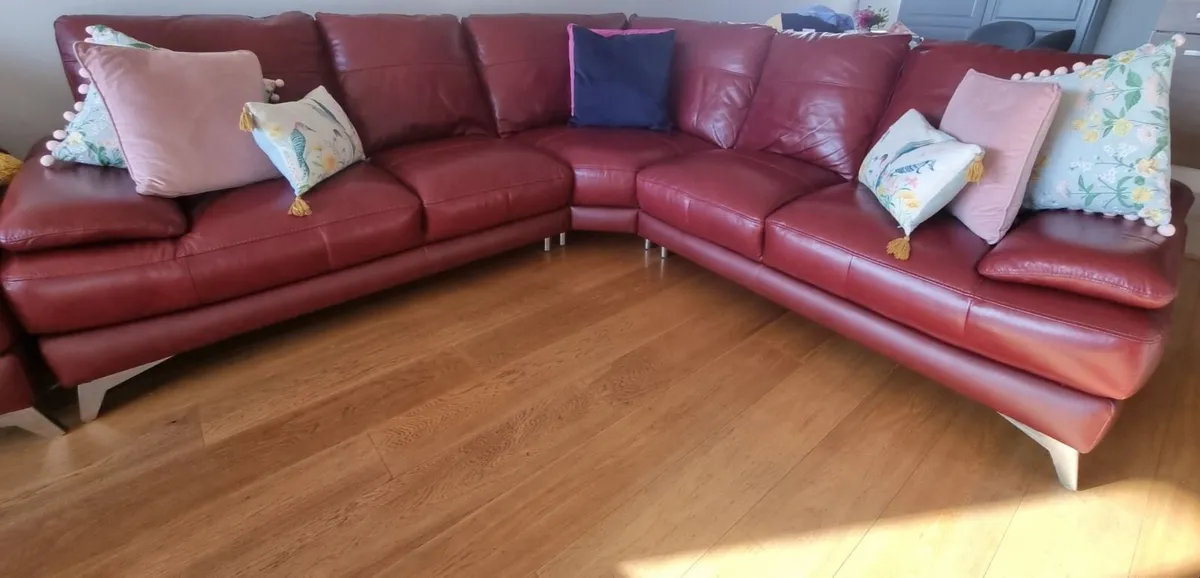 Leather Corner Sofa (5 seats) Chair and Footstool - Image 3