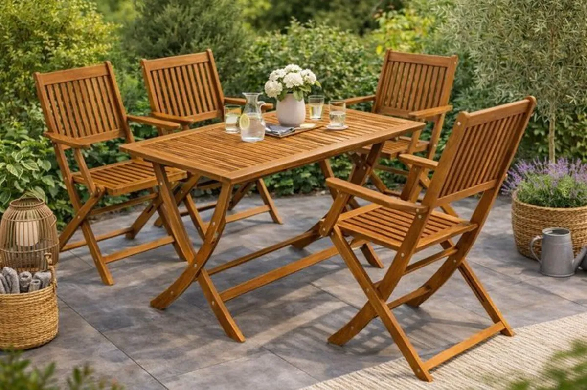 5 Piece Acacia Wood Garden Furniture Set Folding - Image 1