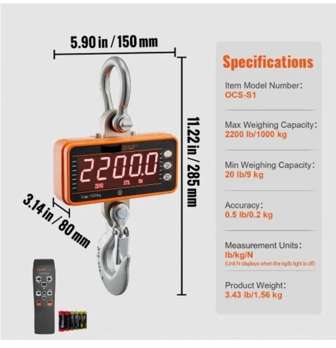 Digital Crane Scale, 2200 lbs/1000 kg - Image 3