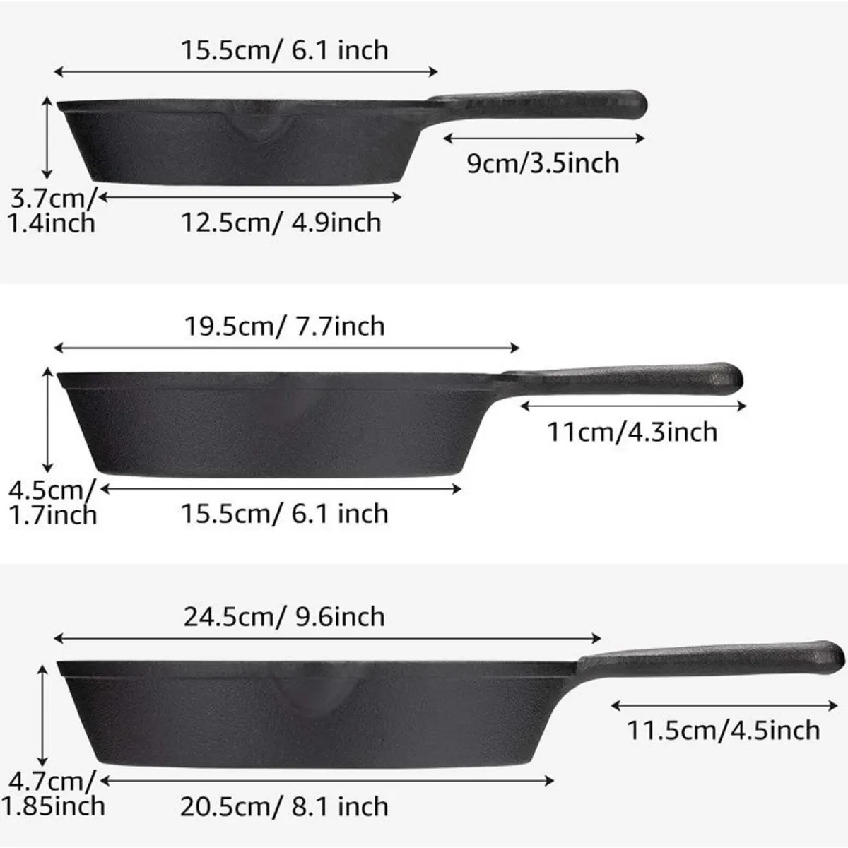 Pre-Seasoned Cast Iron Skillets (set of 3) - Image 2