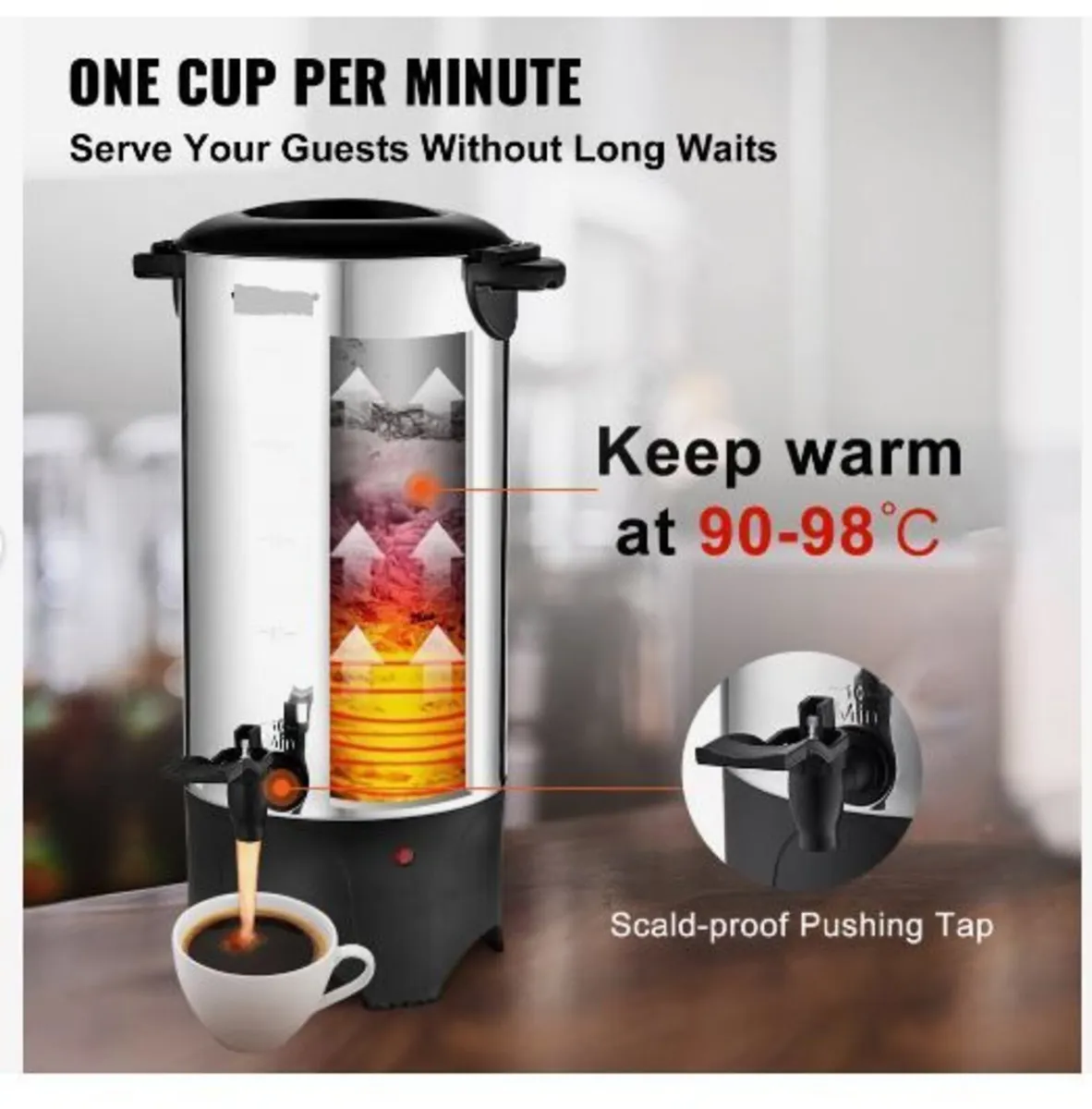 Commercial Coffee Urn, 50 Cups Stainless Steel - Image 2