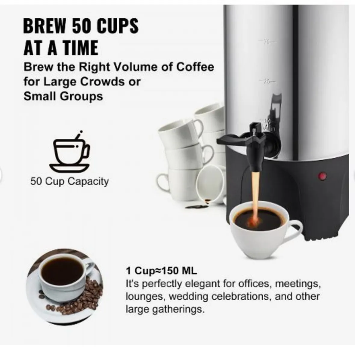 Commercial Coffee Urn, 50 Cups Stainless Steel - Image 4