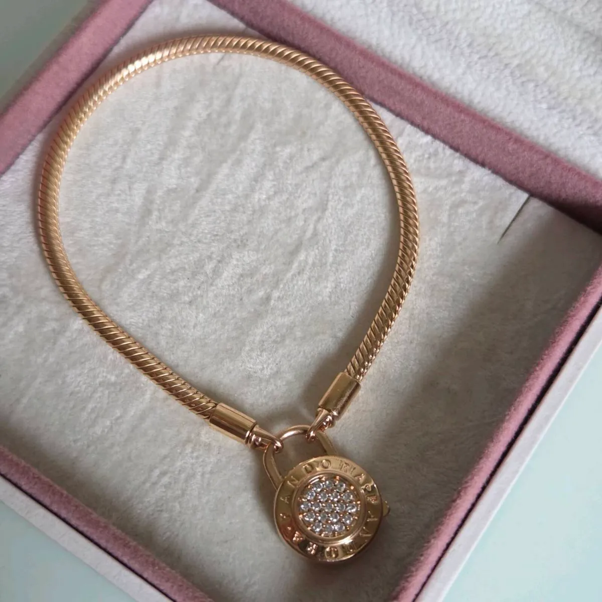 Pandora Rose Gold Pave Logo Padlock - Image 1