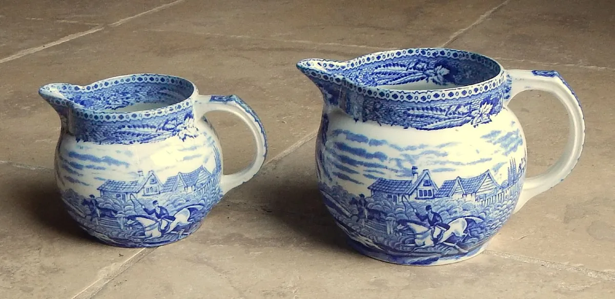 2 John Tams Vintage Blue & White Ceramic Jugs - Image 1