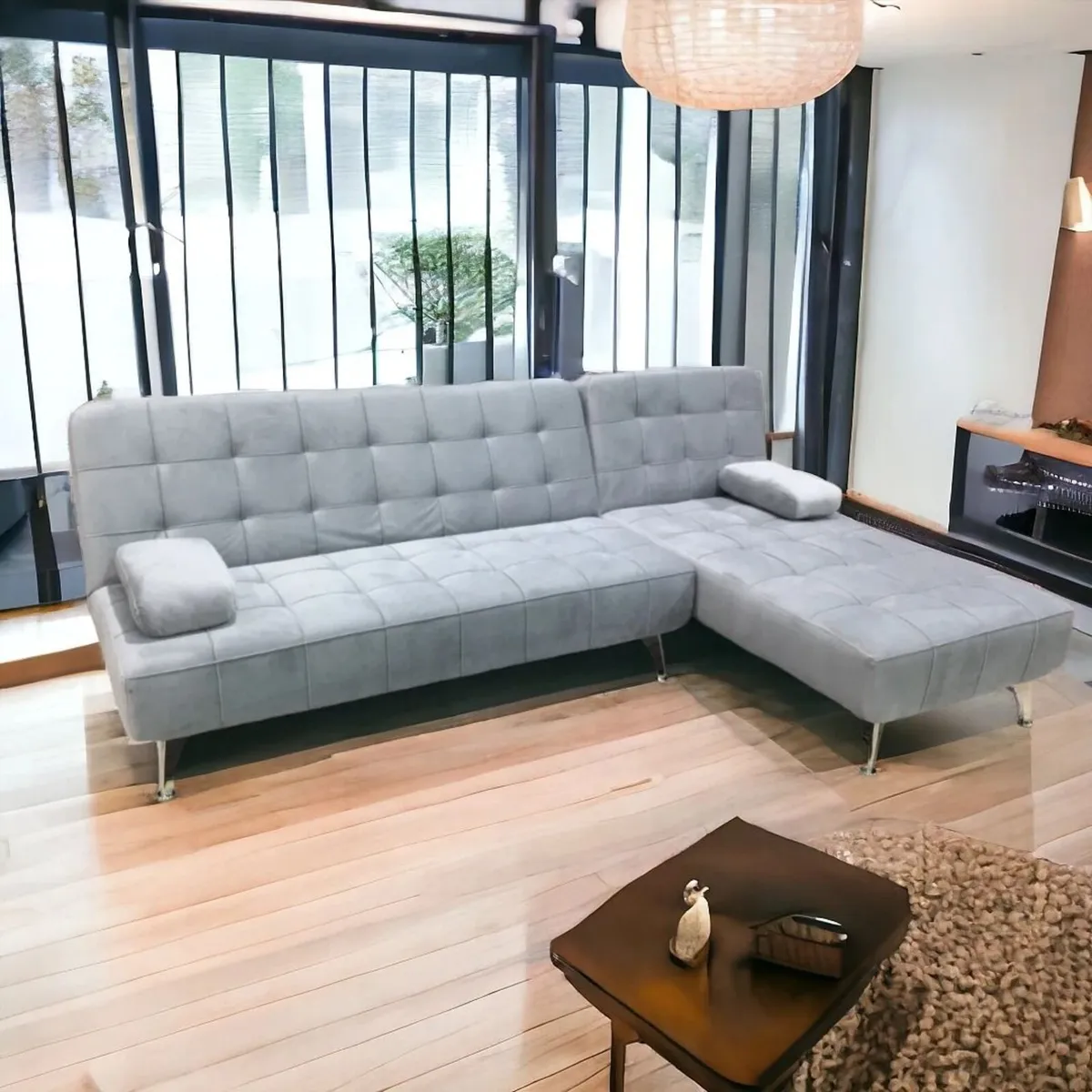 Corner Sofa Bed with Chaise Longue,Grey - Image 1