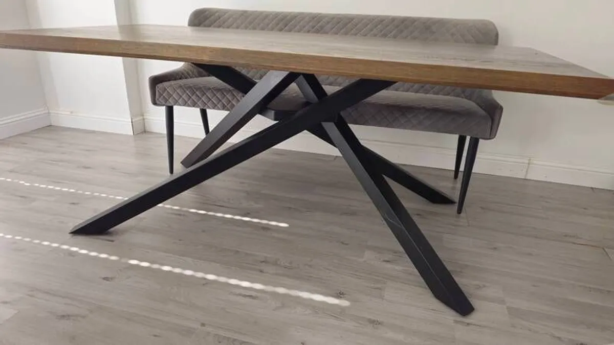 Smoked oak dining table, chairs, and barstools - Image 2