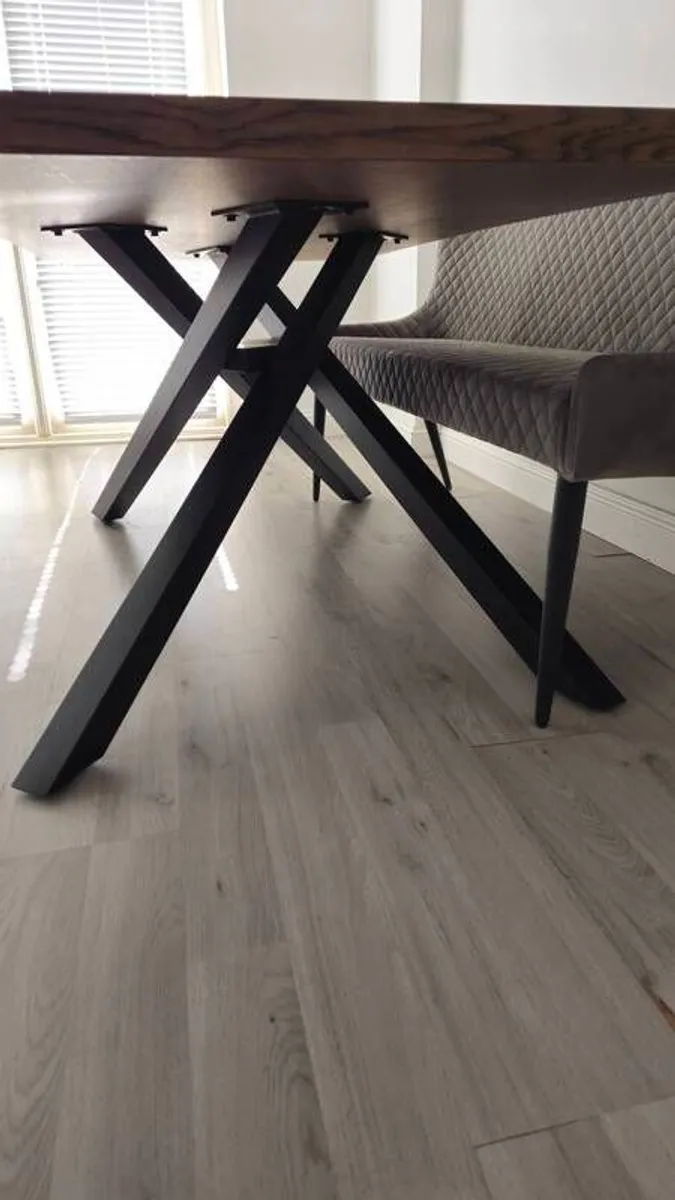 Smoked oak dining table, chairs, and barstools - Image 3