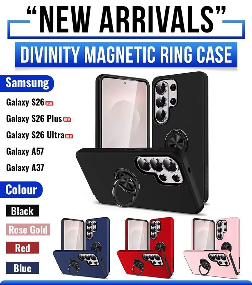 Ring Case for Samsung Galaxy S26, S26 Plus, S26 Ultra, A37, and Samsung A57 Compatible with MagSafe, Matte Shockproof Phone Cover with Stand & Ring Holder - Image 1