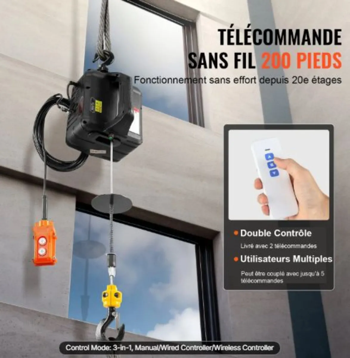 3-in-1 Portable Electric Hoist Winch 499 kg Wired - Image 2