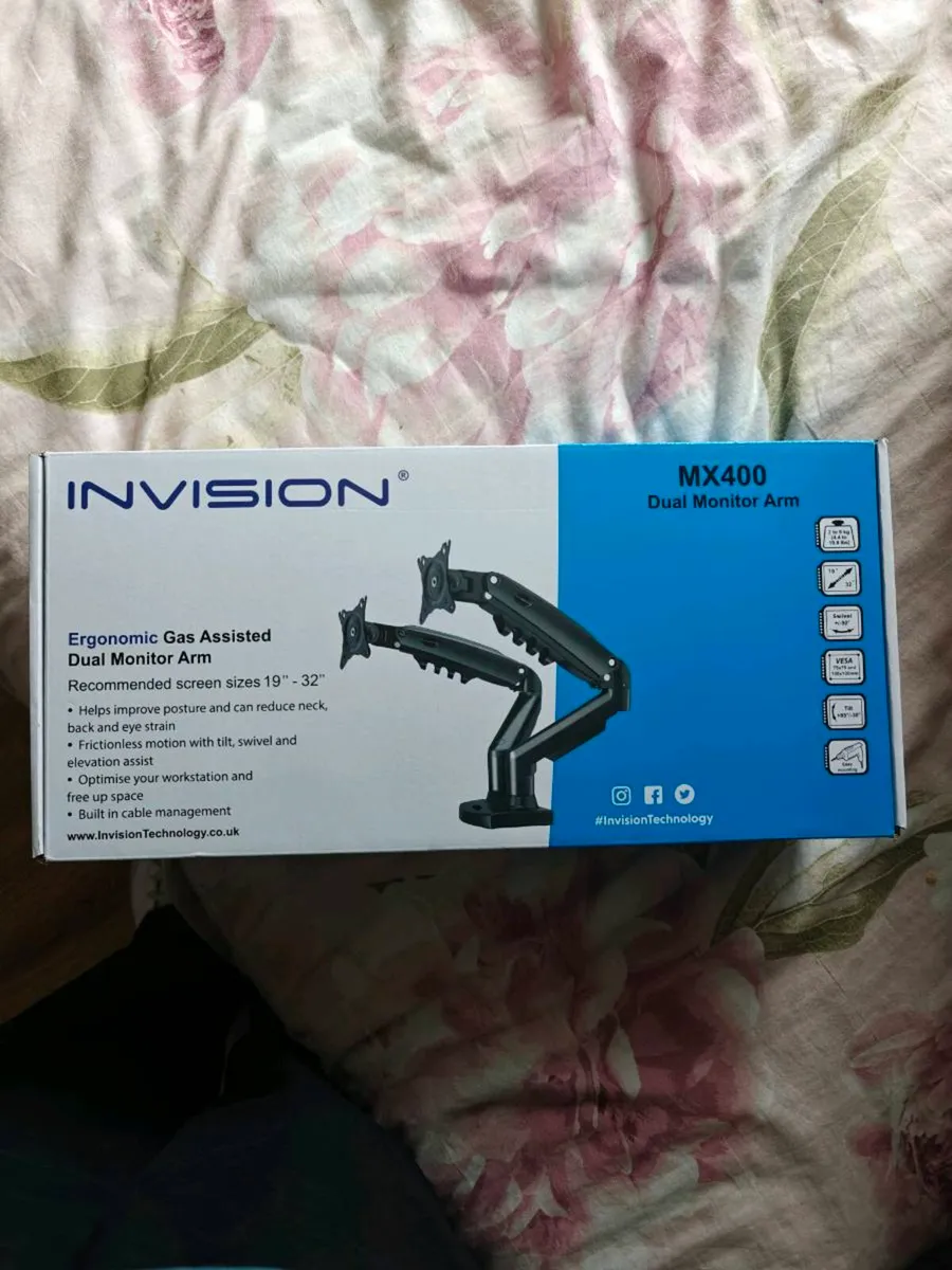 Invision Dual Monitor Arm 19–32" VESA (New) - Image 1