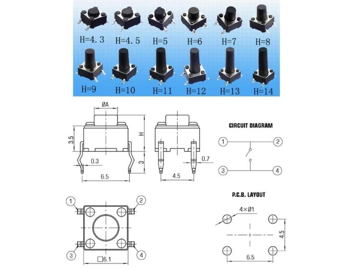 6x6 PCB Push Button Switch 10pcs - Image 1