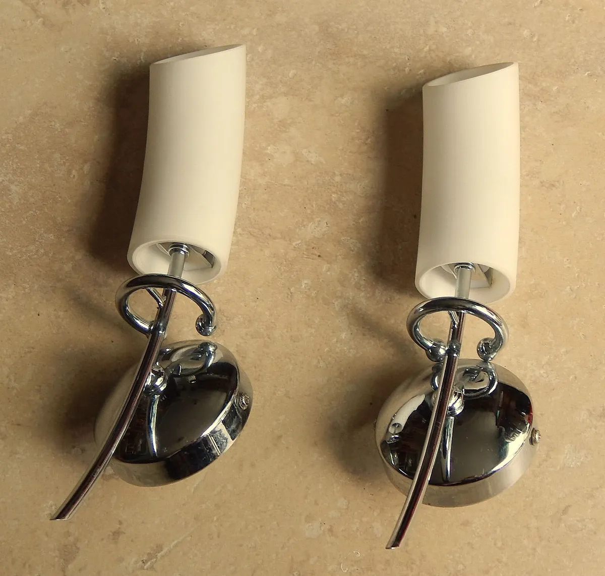 Pair of Chrome & Glass Wall Lights - Image 1