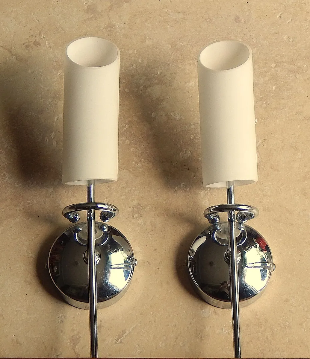 Pair of Chrome & Glass Wall Lights - Image 4