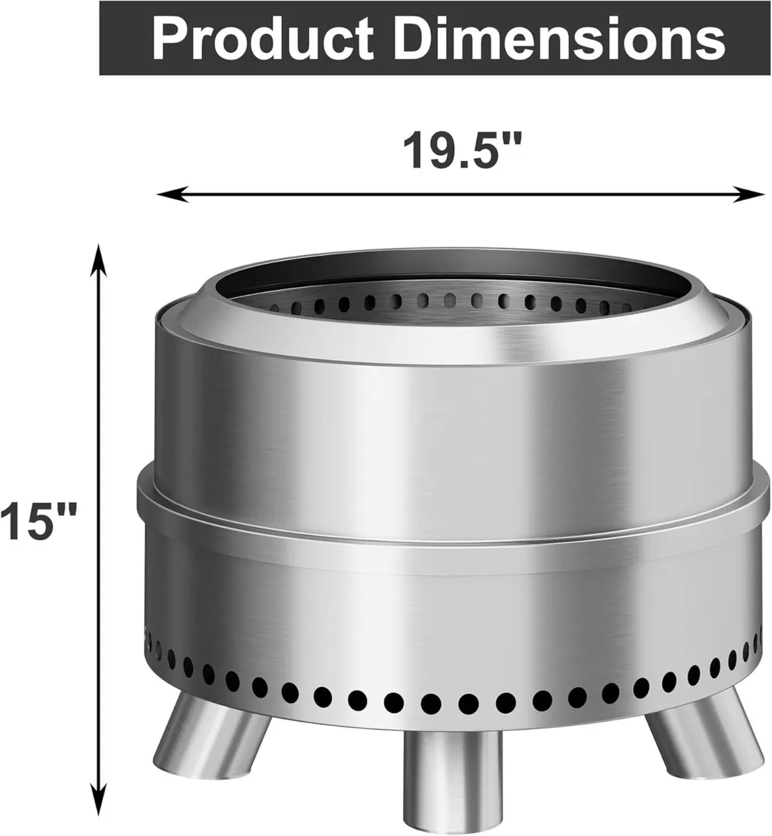 Smokeless Fire Pit 19.5 Inch Portable FirePit for - Image 2