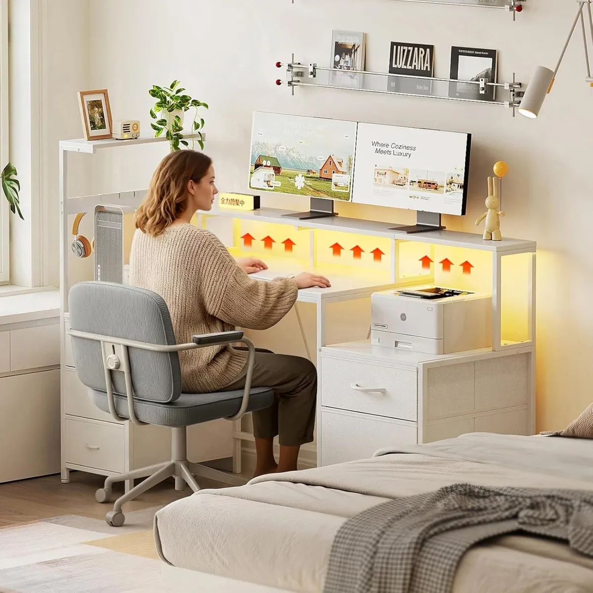 160cm Computer Desk with Printer Stand and - Image 2