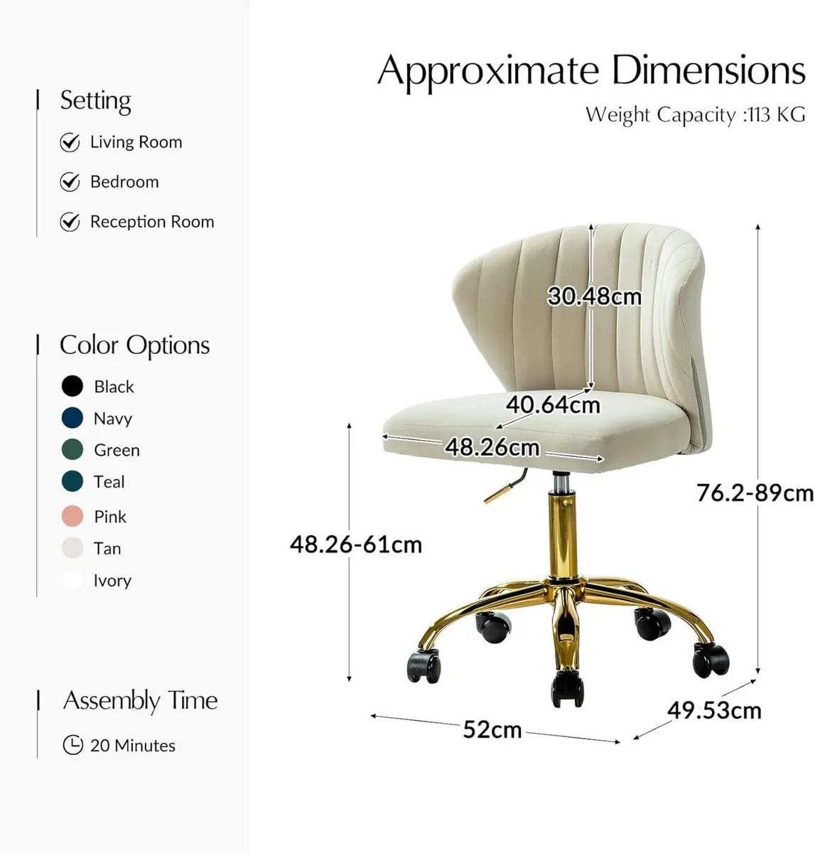 Swivel Office Chair Desk Chairs Velvet Comfy - Image 2