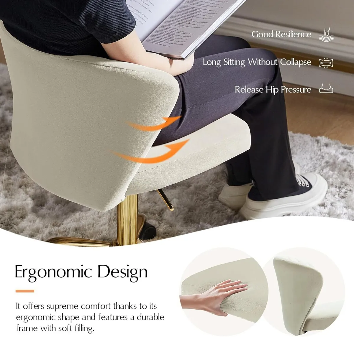 Swivel Office Chair Desk Chairs Velvet Comfy - Image 4